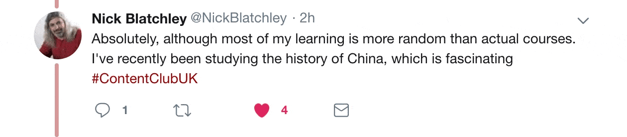 A screenshot of a comment by Nick Blatchley. It says "Absolutely, although most of my learning is more random than actual courses.".